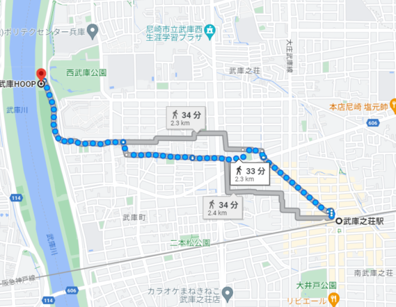 西武庫公園（西武庫HOOP）への地図です